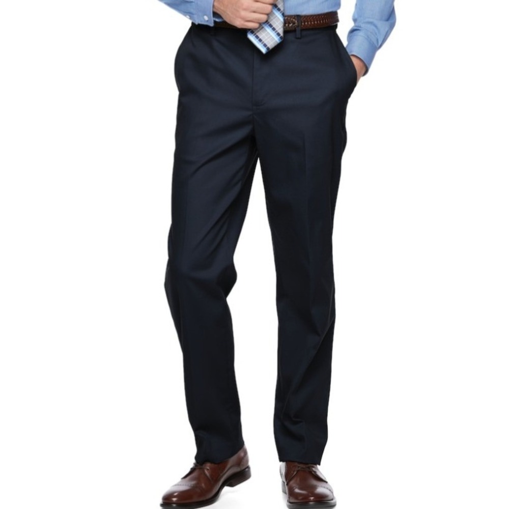 Croft & Barrow Classic-Fit Flat-Front No-Iron Stretch Pants 34x29‎ Navy New NWT